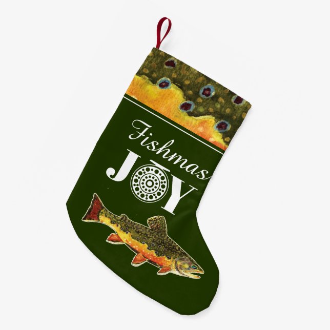 Humourous FISHmas Brook Trout Fishing Small Christmas Stocking (Front (Hanging))