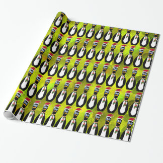 Humourous Frazzled Santa Penguin on Chartreuse v2 Wrapping Paper