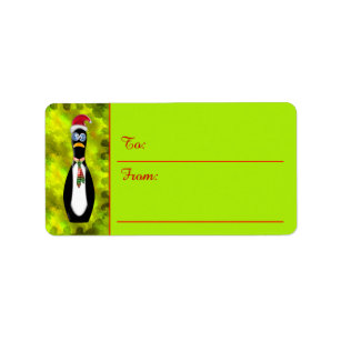 Humourous Frazzled Santa Penguin (To-From Tags) Label