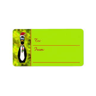 Humourous Frazzled Santa Penguin (To-From Tags) Label