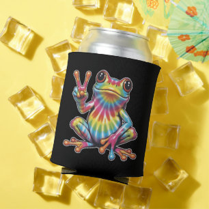Humourous Frog Lover Tie-Dye Frog Peace Sign Hippi Can Cooler