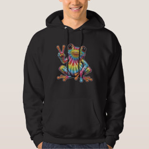 Humourous Frog Lover Tie-Dye Frog Peace Sign Hippi Hoodie