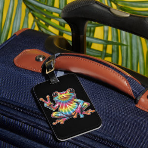 Humourous Frog Lover Tie-Dye Frog Peace Sign Hippi Luggage Tag