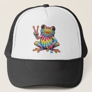 Humourous Frog Lover Tie-Dye Frog Peace Sign Hippi Trucker Hat