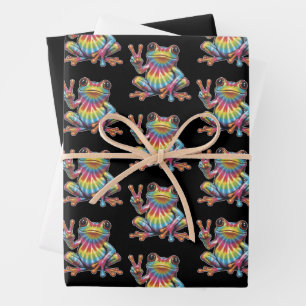 Humourous Frog Lover Tie-Dye Frog Peace Sign Hippi Wrapping Paper Sheet