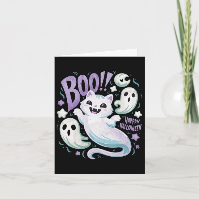 Humourous Ghost Cat Boo Kitty Halloween  Card (Front)
