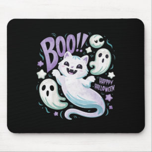 Humourous Ghost Cat Boo Kitty Halloween Mouse Pad