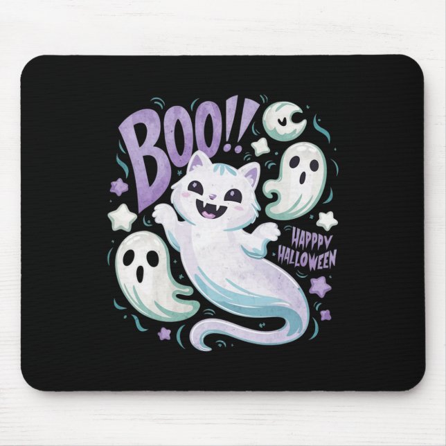 Humourous Ghost Cat Boo Kitty Halloween  Mouse Pad (Front)