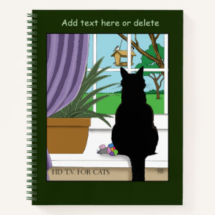 Humourous Green Curious Black Cat Window  Notebook