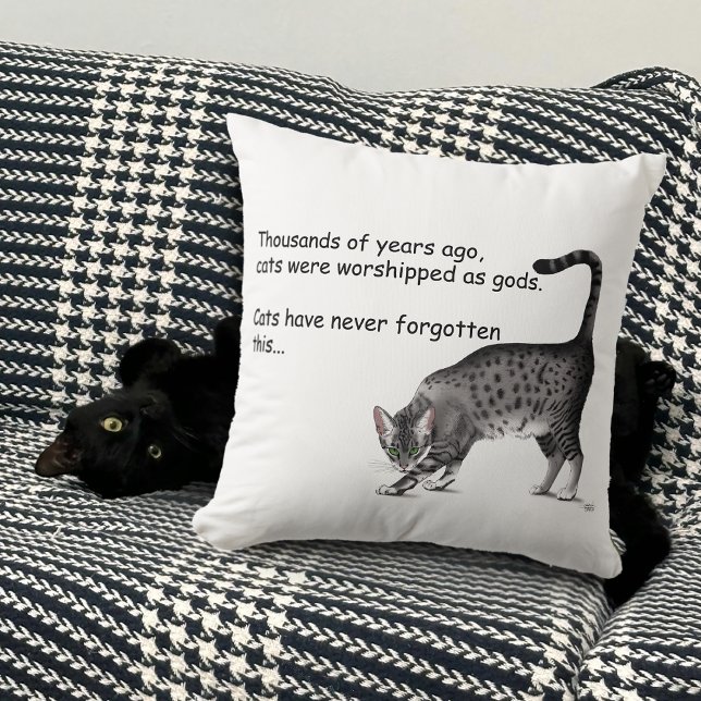 Humourous Grey Whimsical Cat Egyptian Mau Cushion (Creator Uploaded)