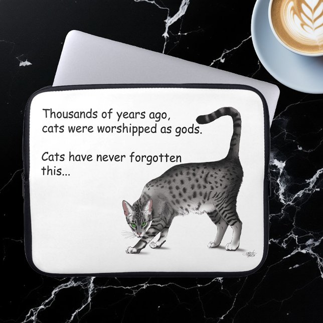 Humourous Grey Whimsical Cat Egyptian Mau Laptop Sleeve (Creator Uploaded)