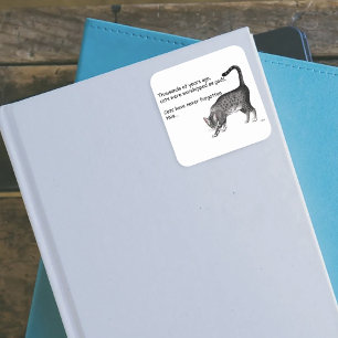 Humourous Grey Whimsical Cat Egyptian Mau Square Sticker