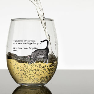 Humourous Grey Whimsical Cat Egyptian Mau Stemless Wine Glass