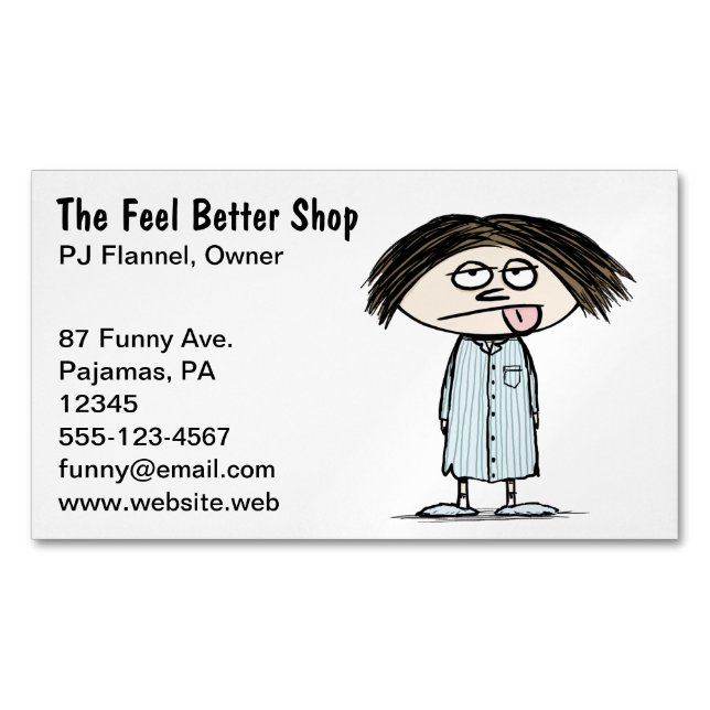 Humourous Illustration | Pyjamas Cartoon Character Magnetic Business Card (Front)