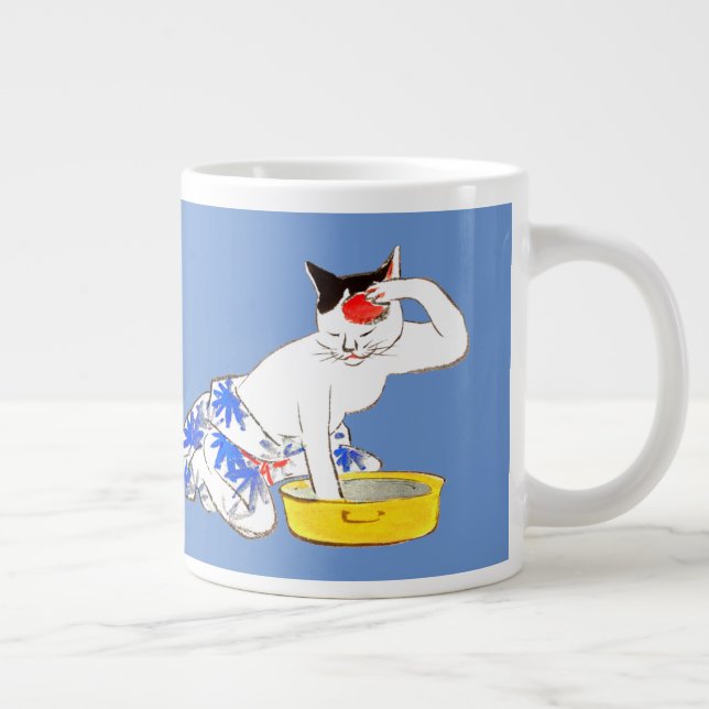 Humourous Japanese Cat Bathing I Large Coffee Mug (Right)