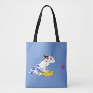 Humourous Japanese Cat Bathing I Tote Bag