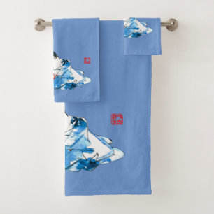 Humourous Japanese Cat Bathing II Bath Towel Set