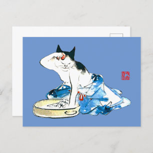 Humourous Japanese Cat Bathing II Postcard