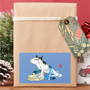 Humourous Japanese Cat Bathing II Rectangular Sticker
