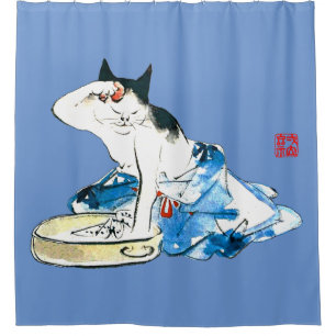 Humourous Japanese Cat Bathing II Shower Curtain