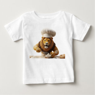 Humourous Lion Chef Baking with Whisk and Flour Baby T-Shirt