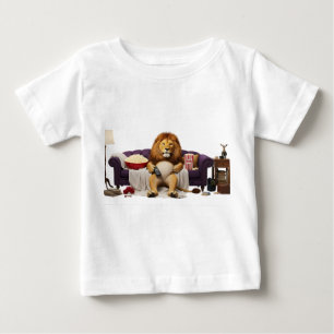 Humourous Lion Relaxing on Sofa Watching TV with P Baby T-Shirt