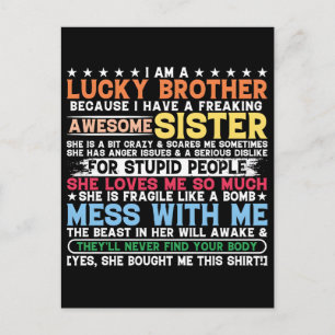 Humourous Lucky Brother with an Awesome Sister  Holiday Postcard