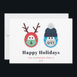 Humourous Masked Christmas and Hanukkah Holiday<br><div class="desc">Send some humour with this funny Christmas and Hanukkah themed holiday card. The design features a masked reindeer and character wearing a Star of David print winter hat and an "oy!" mask. Message,  name and year are customisable. Space for optional message on the back.</div>