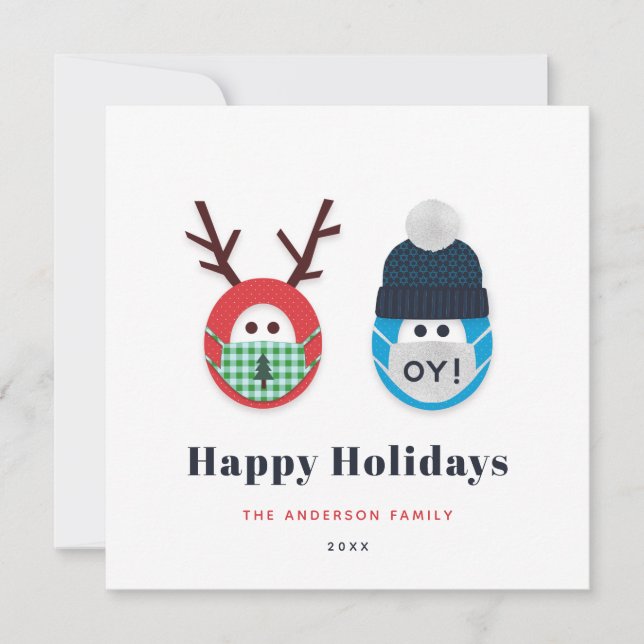 Humourous Masked Christmas and Hanukkah Holiday Card (Front)