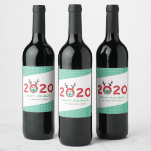 Humourous Masked Reindeer 2020 Custom Holiday Wine Label
