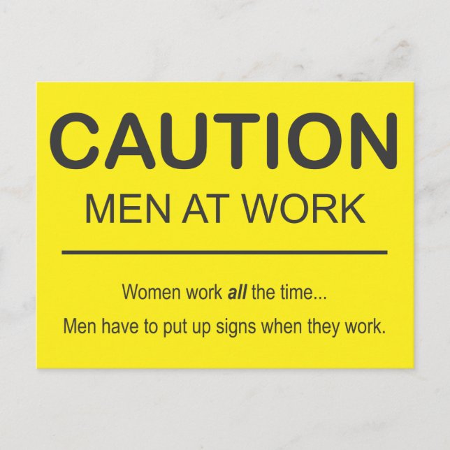 Humourous Men at Work postcard (Front)