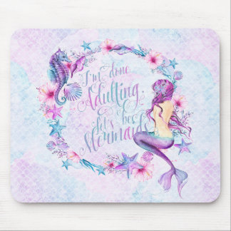 Humourous Mermaid Seahorse Lavender Pink Aqua Mouse Pad
