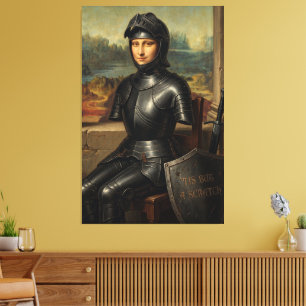 Humourous Mona Lisa Black Knight Canvas Print
