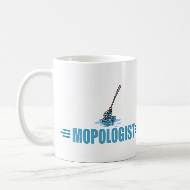 Humourous Mop Mopping Coffee Mug (Left)