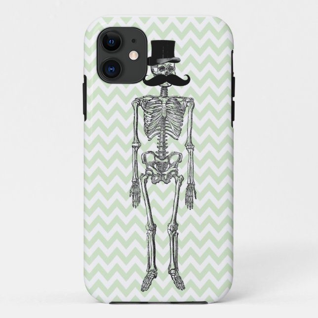Humourous Moustache on Skeleton LIME iPhone Case (Back)