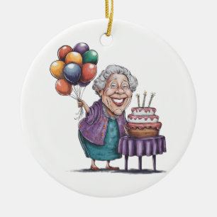 Humourous Nana Bday Party Balloon Art Ceramic Tree Decoration