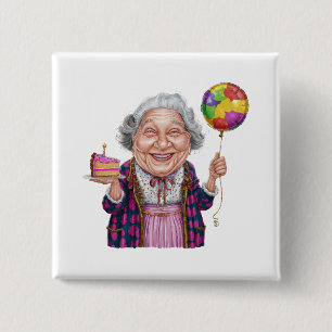 Humourous Nana Birthday Cake Slice 15 Cm Square Badge