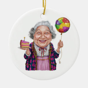 Humourous Nana Birthday Cake Slice Ceramic Tree Decoration