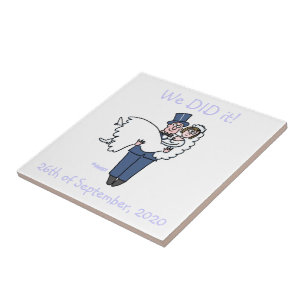 Humourous Newlyweds Cartoon Wedding Keepsake Tile