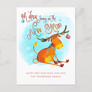 Humourous Oh Deer Bring On The New Year Cartoon Holiday Postcard