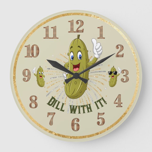 Humourous Pickle Wall Clock Dill With It 2 (Front)