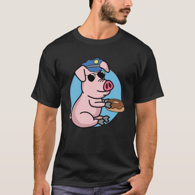 Humourous Police Doughnut Pig Cop Policemen Sherif T-Shirt (Front)