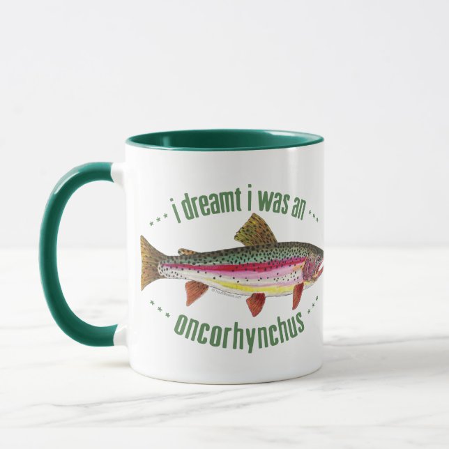 Humourous Rainbow Trout Design Mug (Left)