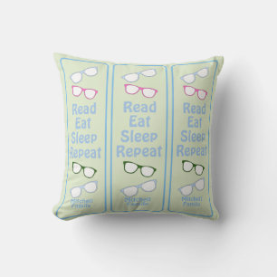 Humourous Read Eat Sleep Repeat Eyeglasses NAME Cushion