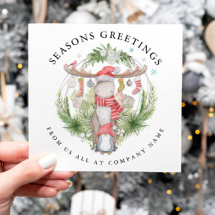 Humourous Reindeer Penguin Company Christmas Holiday Card