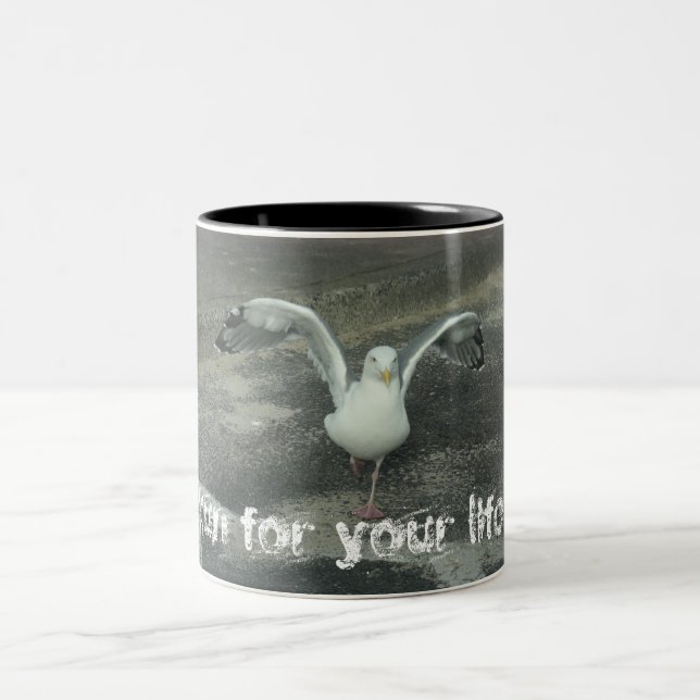 Humourous runners running seagull slogan Two-Tone coffee mug (Center)