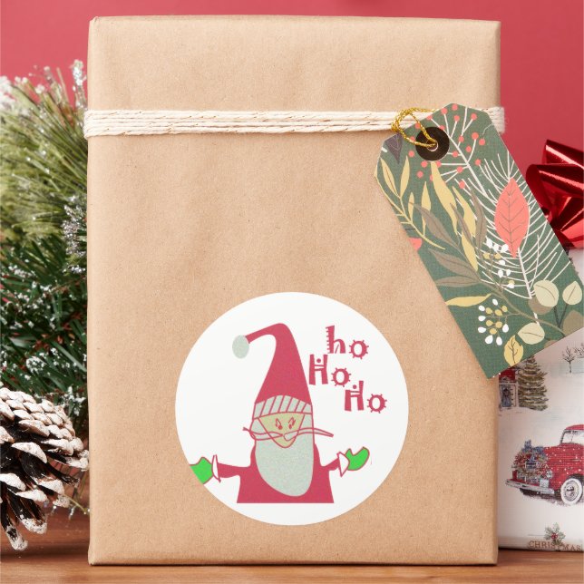 Humourous Santa with Festive Ho Ho Ho Classic Round Sticker (Holiday)