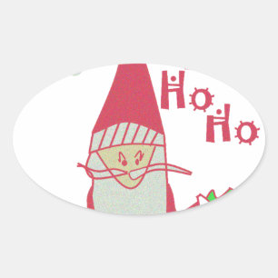 Humourous Santa with Festive Ho Ho Ho Oval Sticker