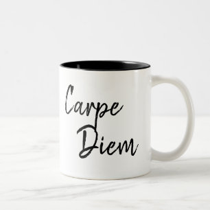 humourous saying carpe diem coffee Two-Tone coffee mug