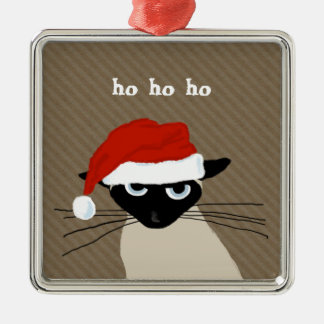 Humourous Siamese Cat Ho Ho Ho | Funny Santa Kitty Metal Tree Decoration